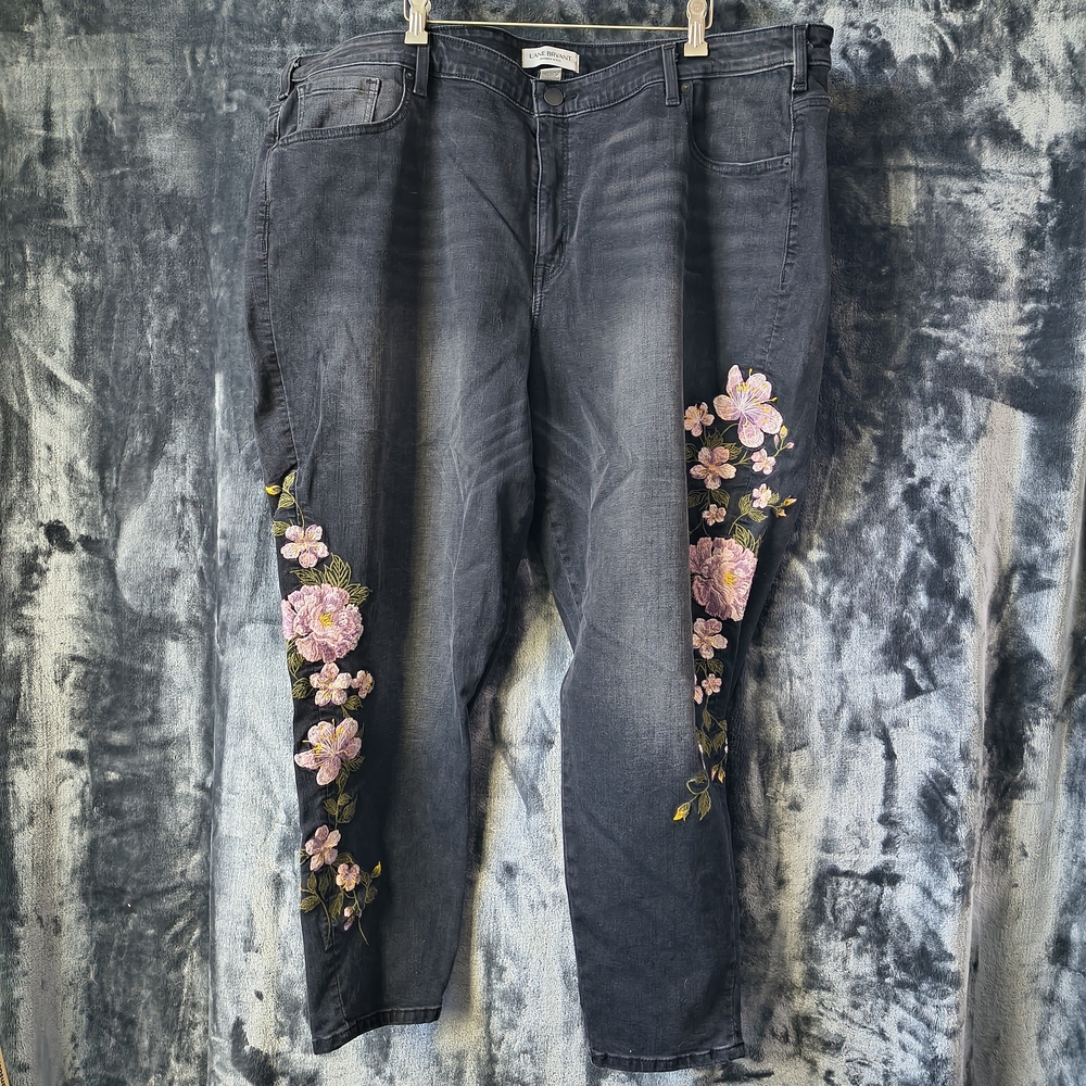 Lane Bryant Black Jeans with Pink Floral Design
